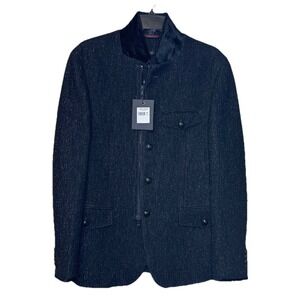 John Varvatos Women's Peacoat Tweed Full Zip Button Textured Long Sleeve 38 NWT